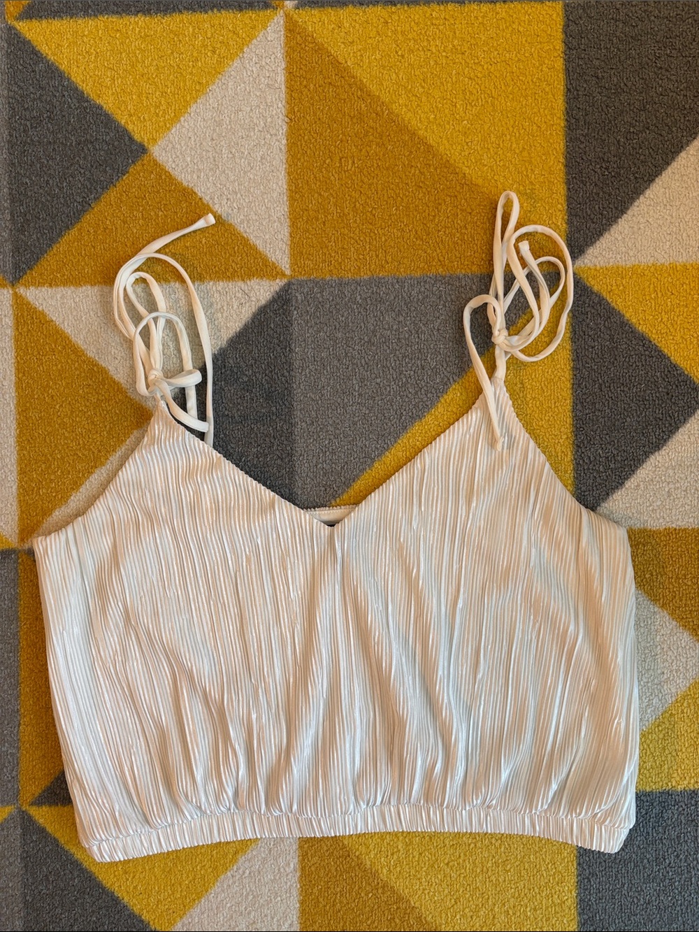 Express White Textured V-Neck Tie-Strap Cami
